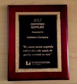 Cubbison Accepts Award from Worthington Industries